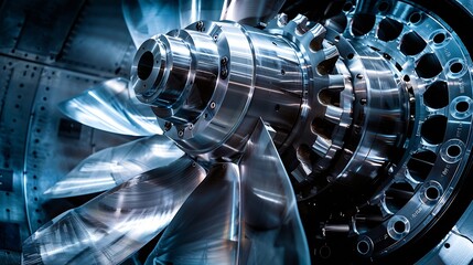 Poster - Metal machine tools industry CNC turning milling factory processes steel turbine part process : Generative AI