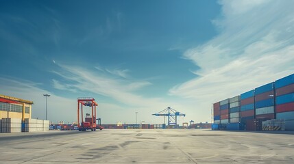 Leinwandbilder - Container Export Logistic Crane Forklift Port Blue Sky Background Space Road Import Business Freight Logistic Transport Custom Industry Service Airplane Container Ship Truck Cargo Stac : Generative AI