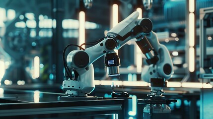 Aufkleber - XAI Smart industry robot arms for digital factory production technology showing automation manufacturing process of the Industry 40 or 4th industrial revolution and IOT software to con : Generative AI