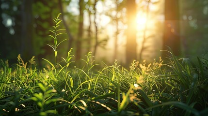 Wall Mural - A field of grass with a sun shining on it