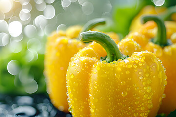 Sticker - Close-up, Fresh yellow bell peppers with water drops