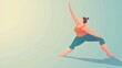 © K-MookPan - Woman practicing yoga in a warrior pose against a blue background with copy space.