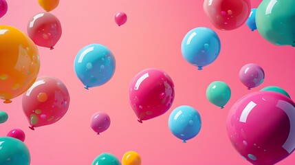 Wall Mural - a pastel pink background with colorful balloons floating in the air.
