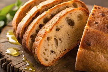 Wall Mural - A freshly sliced loaf of bread, with a golden-brown crust