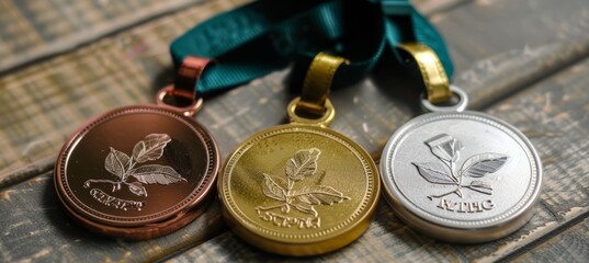 Wall Mural - gold, silver, and bronze medal. sport winner award. generative ai technology.