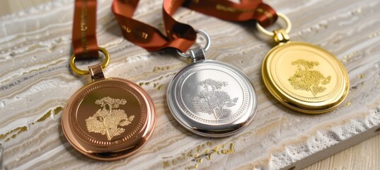 Wall Mural - gold, silver, and bronze medal. sport winner award competition. generative ai technology.