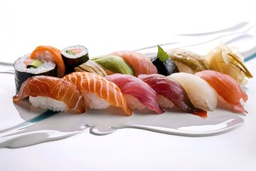 Wall Mural - mixed sushi set - japanese food on white background