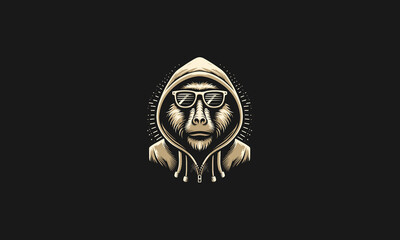 Wall Mural - head baboon wearing sun glass and hoodie vector flat design