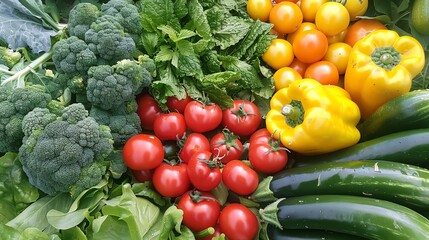 Canvas Print - A variety of fresh vegetables, including tomatoes, bell peppers, zucchini, broccoli, and lettuce.