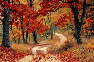 Wall Mural - autumn landscape with fallen leaves