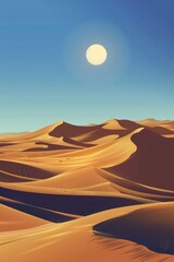 Sticker - Sunlit Desert Dunes with a Single Cactus