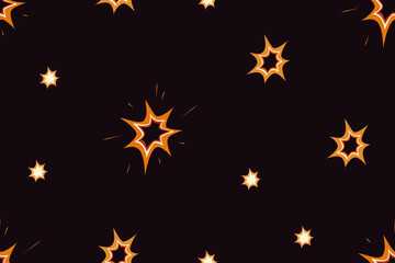 Wall Mural - seamless pattern, bright boom, bang, explosion effects. endless background design with flashes, blas