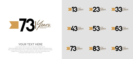 anniversary logotype set. black number and brown ribbon for celebration