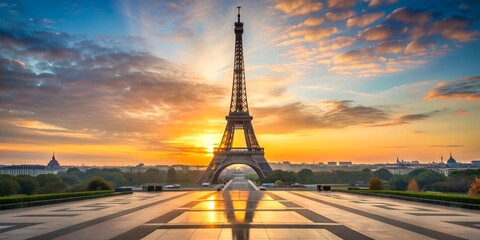 The Eiffel tower at sunrise in Paris Creative AI