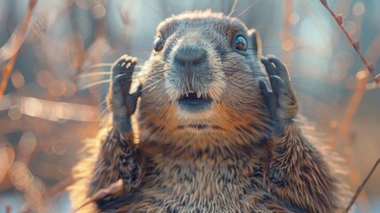 Poster - Groundhog with a Surprised Expression