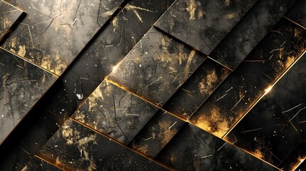 Wall Mural - abstract geometric background with black and gold elements.