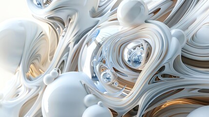 Wall Mural - abstract 3d rendering of white, gold and blue shapes.