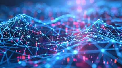 A digital illustration of a network of lines and glowing dots.
