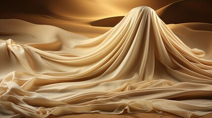 Wall Mural - Abstract 3d studio with draping silk fabric and shadow on cream beige pastel monochrome background 