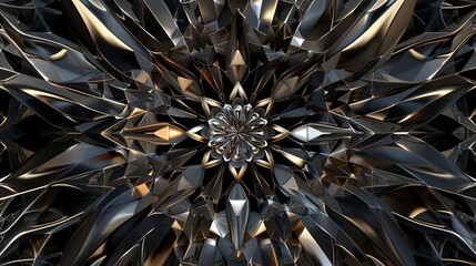 Wall Mural - a metallic, abstract, geometric pattern with a black and gold color scheme.