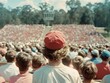 © PrusarooYakk - Child in red cap at outdoor event, focusing on audience seated in a large open-air stadium amidst sunny weather and greenery.