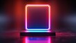 © Tonton54 - Minimalist square podium with neon accents, highlighting product features in a futuristic presentation, copy space, focus cover all object, deep dept of field