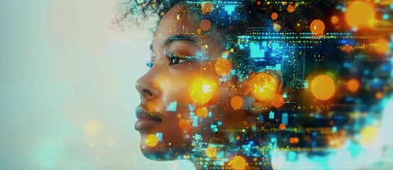 Wall Mural - AI cybersecurity: Black female IT specialist analyzing threats.