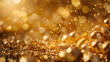 © sornram - Close-up of sparkling gold particles and jewelry creating a luxurious and radiant golden atmosphere, perfect for festive backgrounds and designs.
