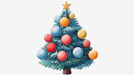 Poster - A charming watercolor Christmas tree adorned with colorful ornaments, perfect for holiday cheer and seasonal decor.