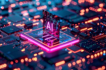 Wall Mural - AI Cube on a Circuit Board Representing Advanced Artificial Intelligence Technology