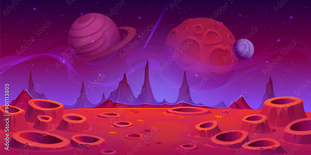 Vector de Stock Alien space planet surface background with craters and ...