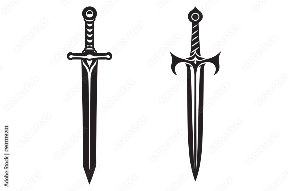 Sword set black silhouette vector illustration white background ...