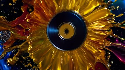 Wall Mural - Abstract background with CD disc in gold liquid
