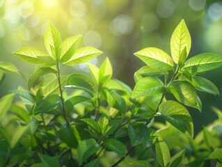 Canvas Print - Sunlight Kisses the Vibrant Green Leaves of a Healthy Garden Plant on a Bright Morning