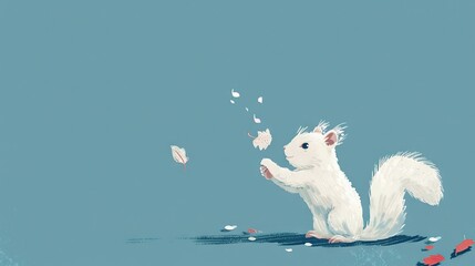 Wall Mural -   A white squirrel perched on hind legs in water, emitting a butterfly from mouth