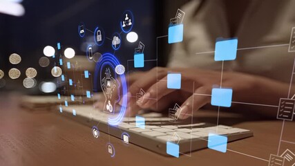 Wall Mural - ai futuristic holographic interface of a file manager, folder structure with documents and data scan