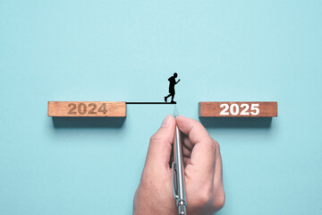 Wall Mural - hand drawing line with human icon running from 2024 to 2025 for merry christmas and happy new year c