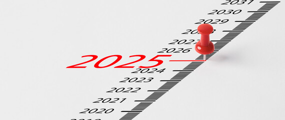 Wall Mural - red pin on paper with 2025 year for preparation merry christmas and happy new year concept.