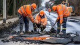 Team of workers repairing potholes, ensuring a safer and smoother drive