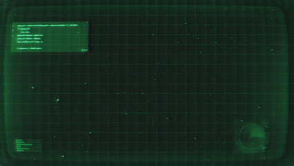 A green digital Sci-Fi style data screen featuring a grid with graphical data.