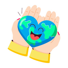 Wall Mural - A cute earth love sticker in cartoon style 

