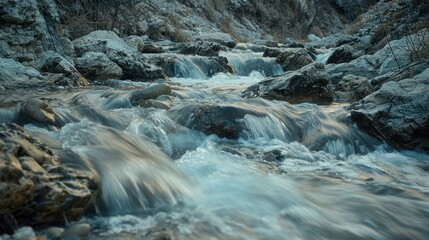 Sticker - Flowing mountain stream with cascading waterfalls