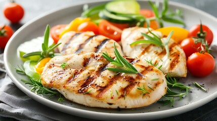 Poster - Grilled chicken breast with cherry tomatoes and rosemary.