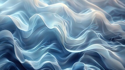 Wall Mural - soft, blurred background with a gradient of light grey to dark blue, featuring flowing satin fabric textures