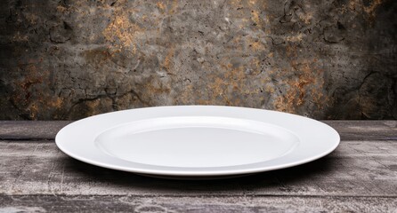 Sticker - empty white plate on rustic wooden table