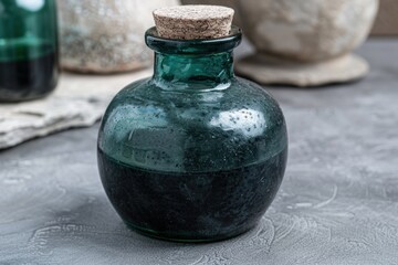 Wall Mural - Vintage green glass bottle with cork stopper