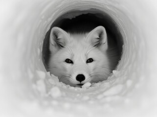 Canvas Print - Curious arctic fox peeking out from snow