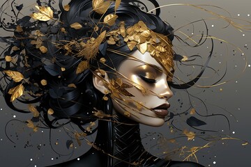 Wall Mural - Dark gray and gold, editorial illustrations 