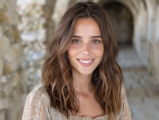 Poster - smiling woman with long wavy hair