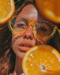© mariof - Beautiful young woman in sunglasses with oranges in her hands.